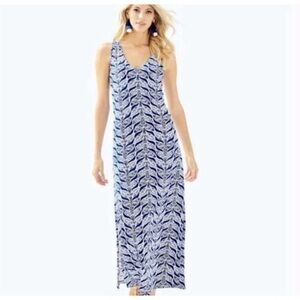 Lilly Pulitzer Kerry Maxi Dress Blue V Neck Racerback Mermaid Tale M